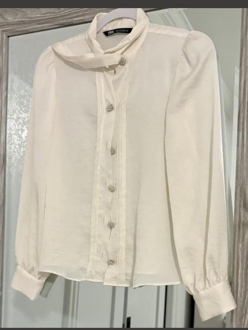 Zara Cream Button-Down Blouse with Pearl Buttons